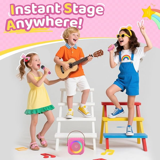 Karaoke Machine for Kids, Toys for 3-12 Years Old Girls Gifts, Kids Karaoke Microphone Machine Toy, Best Fun Christmas Birthday Gifts for 5 6 7 8 9 10 11 Years Teens Girl Boys Rose 2 Mic