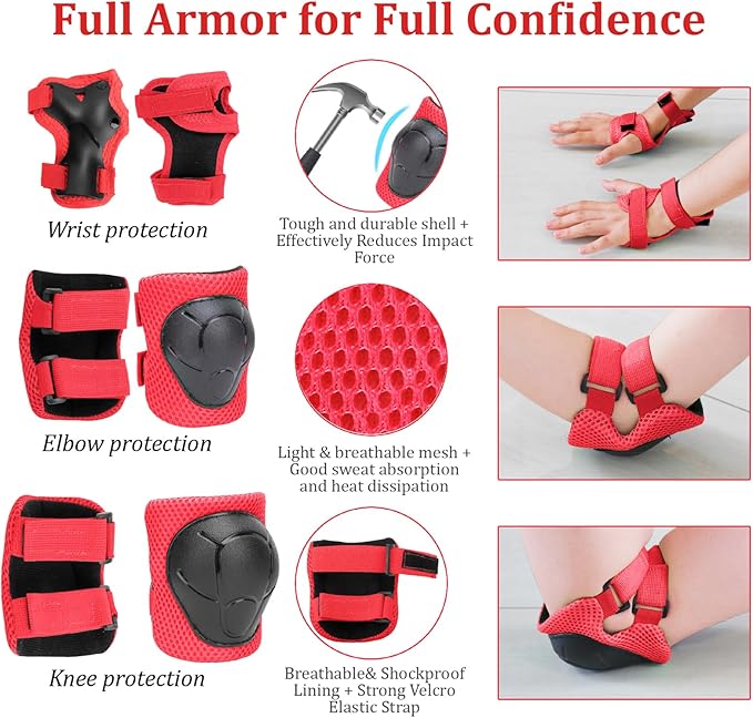 KAMUGO Kids Adjustable Helmet, with Sports Protective Gear Set Knee Elbow Wrist Pads for Toddler Age 2-8 Boys Girls, Bike Skateboard Hoverboard Scooter Rollerblading Helmet Set