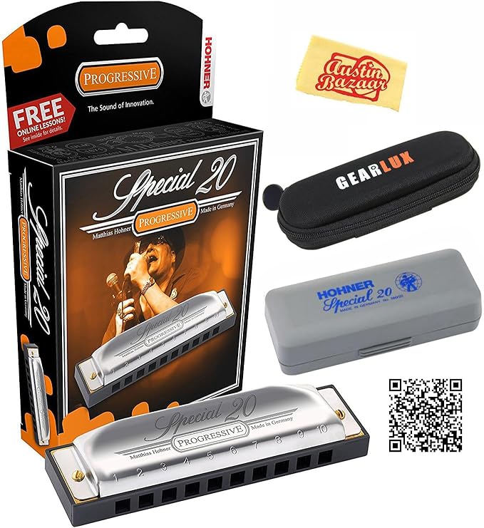 Hohner Special 20 Harmonica - Key of B Bundle with Case, Pouch, Online Manual, and Austin Bazaar Polishing Cloth