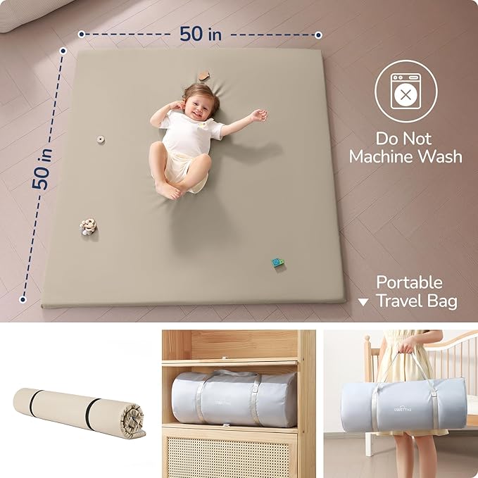 Baby Play Mat for Floor,1.3'' Thick Memory Foam Play Mat,Soft PU Leather Muscle Mat Rug,Cushioned & Waterproof Playpen Mats,Non Slip Crawling Padded Tummy Time Mat for Toddlers,Infants,Kids