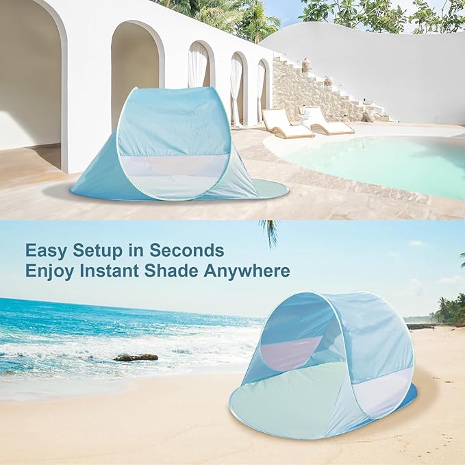 Action Air UPF 50+ Pop Up Beach Tent for 2-3 People, Instant Sun Shelter with 360°Ventilation, Water-Resistant Canopy, Lightweight & Portable Sun Shade for Beach, Camping, Sports (Blue)