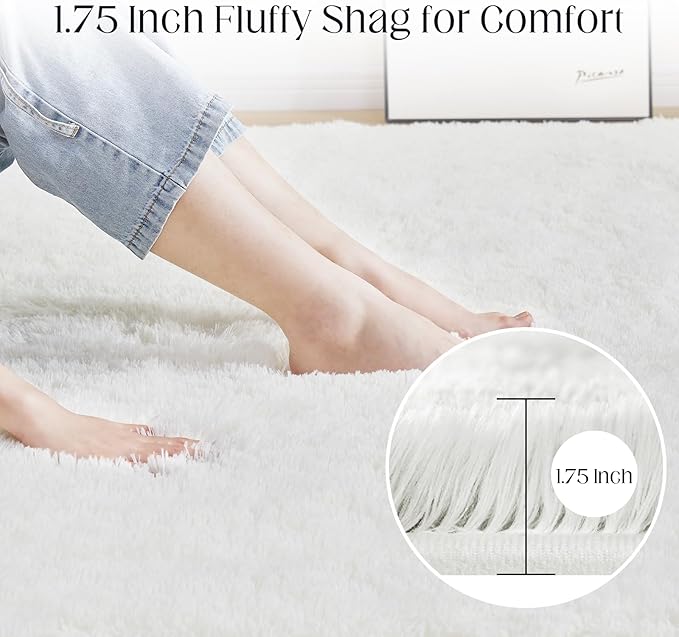 9x12 White Fluffy Plush Area Rug, Ultra Soft Bedroom Rug Indoor Carpet, Anti-Skid High Pile Luxury Rugs for Nursery, Kids Room, Playroom, Home Decoration