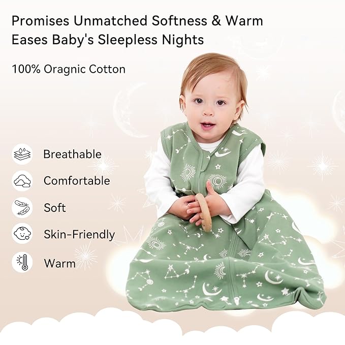Baby Sleep Sack 12-18 Months 3 Pack 100% Cotton Lightweight 0.5 TOG Wearable Blanket Baby Sleep Bag with 2-Way Zipper for Infant Toddler
