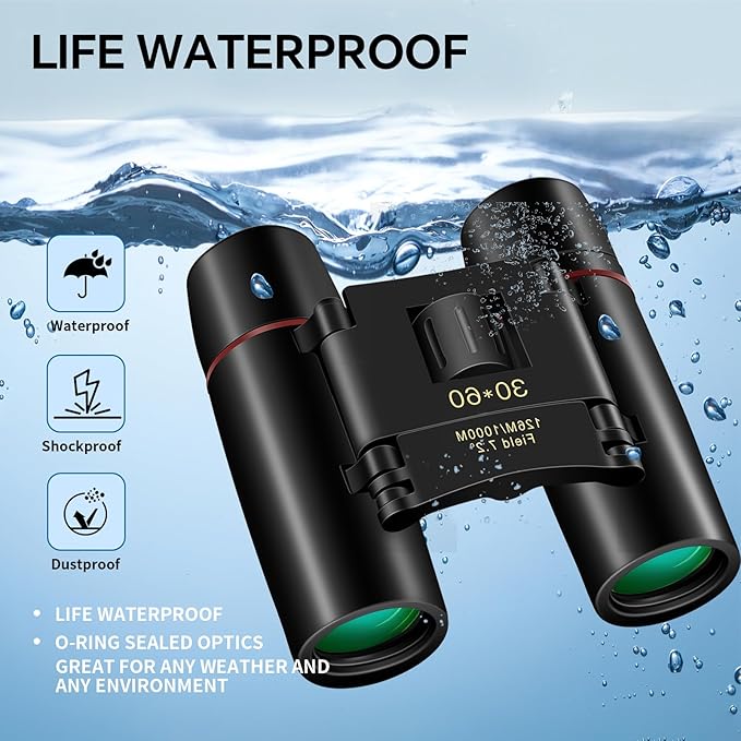 Compact 30x60 Binoculars for Adults,Suitable for Adults and Children Bird Watching Travel Sightseeing, Waterproof Lightweight Small Binoculars, with Clear Low-Light Vision