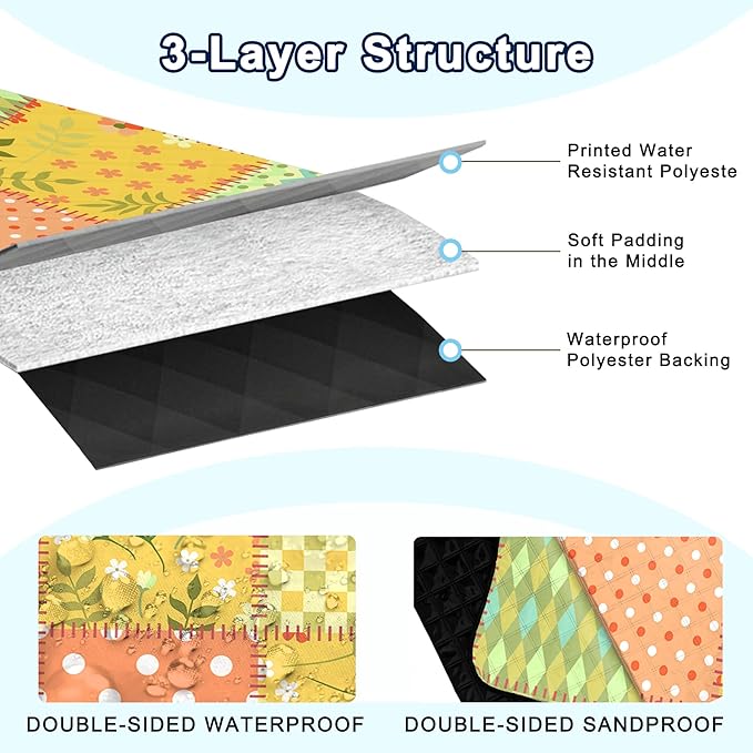 Extra Large Picnic Blanket Waterproof,80"x 80"Foldable Machine Washable Beach Blanket,Outdoor Blanket for 6-8 Adults,Suitable for Indoor Crawling,Park Beach,Camping,Hiking,Family Travel(Colorful)