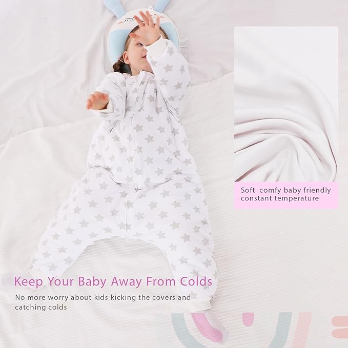 Baby Toddler Sleep Sack with Feet 2.5 TOG Winter, Wearable Blanket with Legs, Toddler Sleeping Sack Long Sleeve (Star, 6-12 Month)
