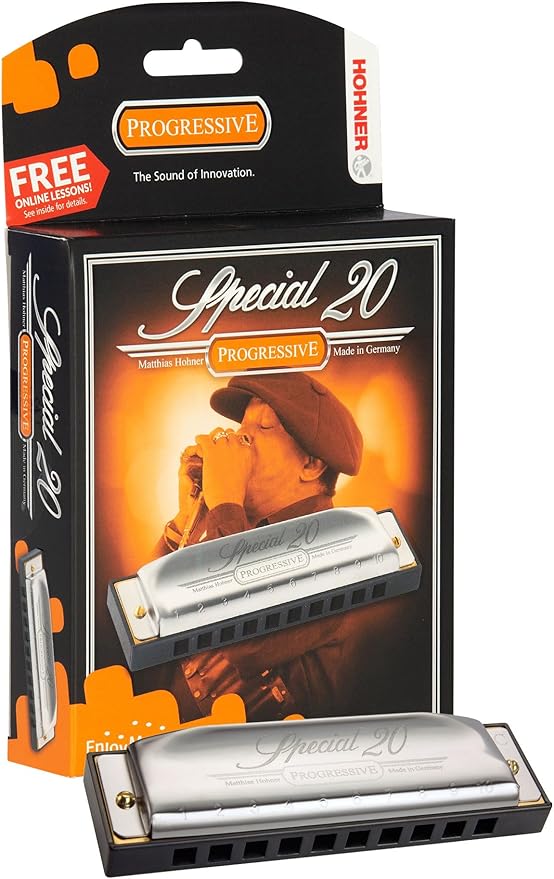 Hohner 560 Special 20 Harmonica - Key of D Bundle with Carrying Case, Key Stickers, Harmonica Beginner Online Manual, and Austin Bazaar Polishing Cloth
