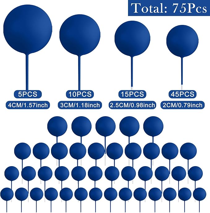 75 Pieces Royal Blue Cake Balls Topper Decorations Foam Cupcake Topper Mini Balloon Cake Topper Balls Cake Picks for Cake Deco Birthday Party Wedding