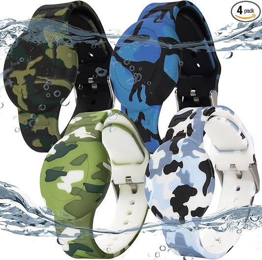 4 Pack Waterproof AirTag Bracelet for Kids, Hidden Printed Wristband for Apple Air Tag, Silicone AirTag Holder GPS Tracker Case for Band for Child Toddler, Secure Anti-Lost Protection