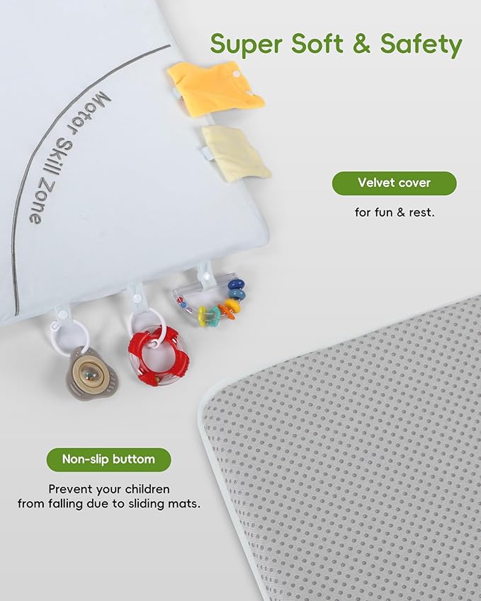 Baby Play Mat, 50''x50'' Playpen Mats with 4 Sensory Development Zones for Motor Skills, Unique Crawling Mats with Non-Slip Cushioned That Fits Nicely into Any Playroom, Grey