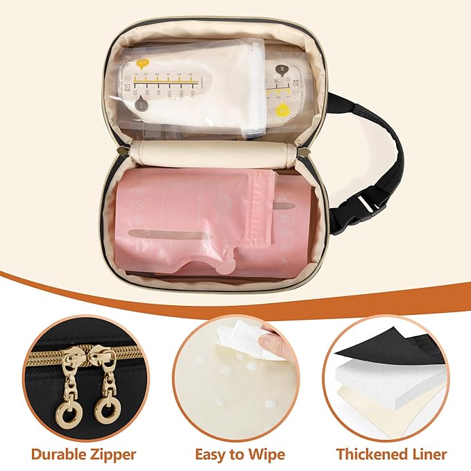 Damero Breastmilk Cooler Bag with 4 Ice Packs -Breastmilk Cooler Travel Bag Organizer with Detachable Buckle Handle for Daycare and Breastfeeding Mom,Black