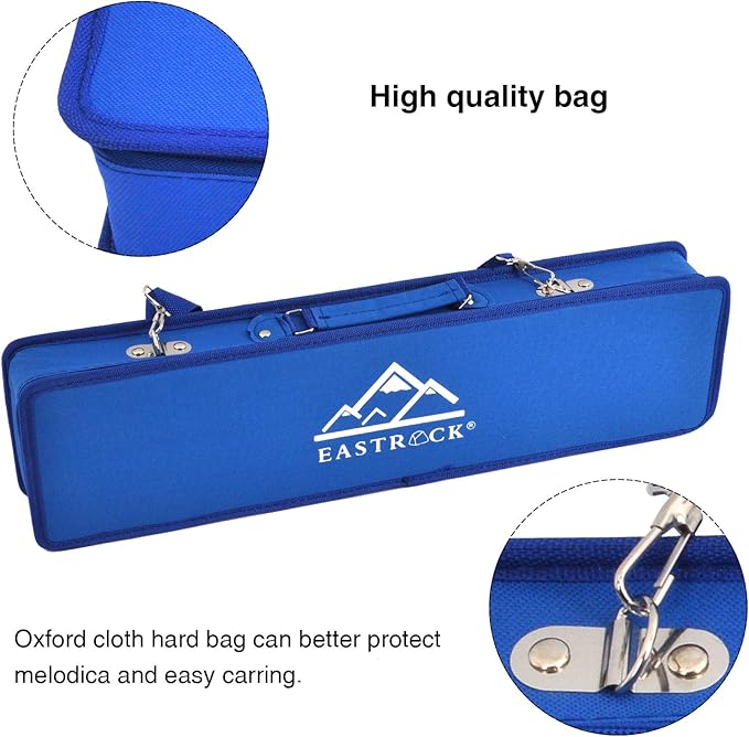 EastRock 37 Key Melodica Instrument Keyboard Soprano Piano Style with Mouthpiece Tube Sets and Carrying Bag for Beginners Adults Gift Blue