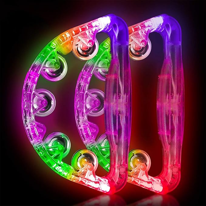 Aywewii LED Tambourine, Light Up Toys Handheld Musical Flashing Tamborine Sensory Toys Autism Toys Party Supplies for Birthday Anniversaries Gifts for Kids Adults Teens(Four Colors are Randomly Sent)