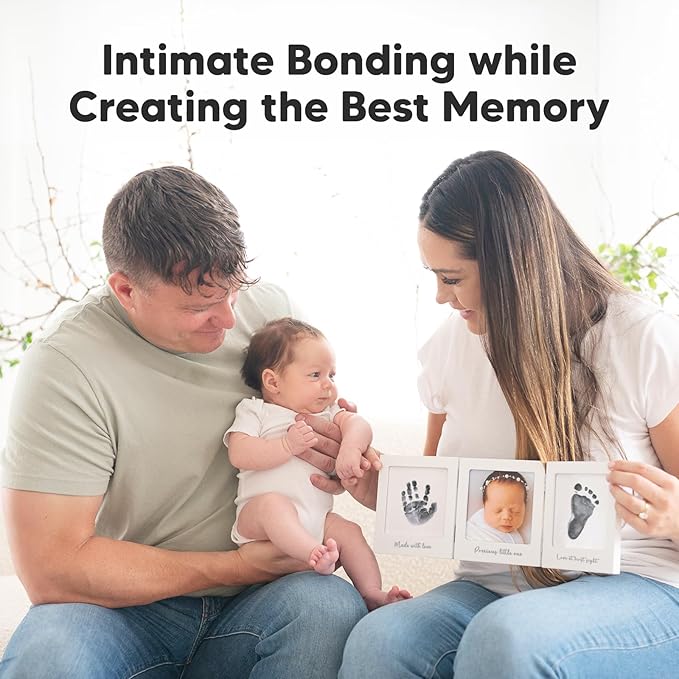 Inkless Baby Handprint and Footprint Kit for Newborn - Baby Footprint Kit, Newborn Keepsake Nursery Picture Frame,Dog Paw Print Maker, Personalized Gifts for New Mom,Showers & Registrys(White/Silver)