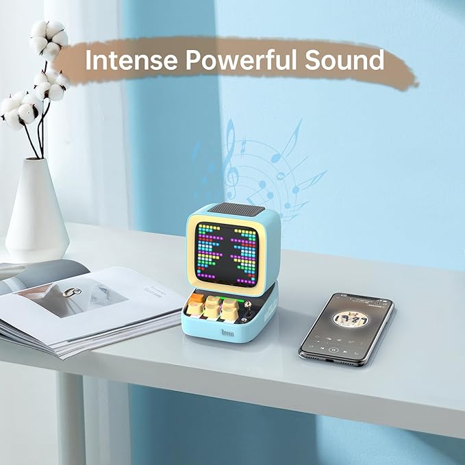 Divoom Ditoo Retro Pixel Art Game Bluetooth Speaker with 16X16 LED App Controlled Front Screen (Blue) …