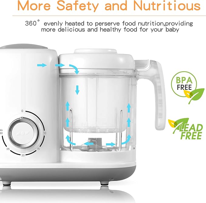 Baby Food Maker, 4 in 1 Baby Food Processor and Steamer, Puree Blender, Multifunctional Baby Puree Maker, Dishwasher Safe (White)