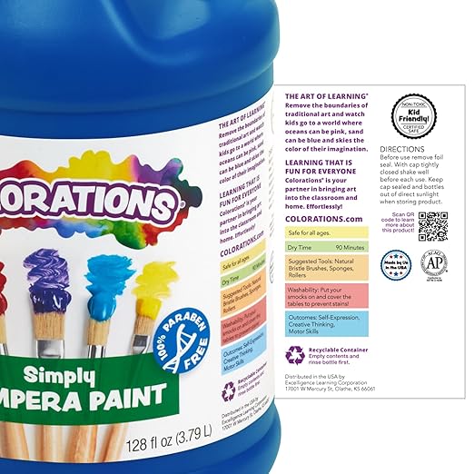 Colorations Paraben-Free Tempera Paint for Kids - 1 Gallon, Vibrant Blue. Non-Toxic and Made in the USA, Classroom Must Haves, Bulk Arts and Crafts Supplies