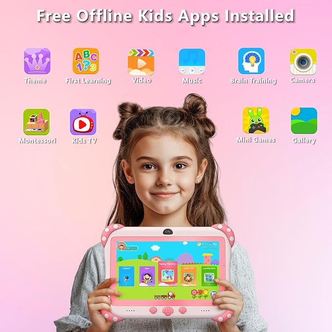 Kids Tablet 7 inch Tablet for Kids Wifi Kids Tablets 32G Android 10 Dual Camera Educational Games Parental Control, Toddler Tablet with Kids Software Pre-Installed Kid-Proof YouTube Netflix (Pink)
