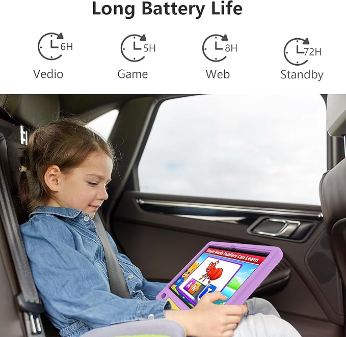 JREN Kids Table 10.1" ｜Android 14 Tablet for Kids｜64GB Storage｜Octa-Core｜WiFi ｜Cameras｜Parental Control｜Kids Content｜Case Included Great Gift for Children Ages 3-12 Years Old Purple