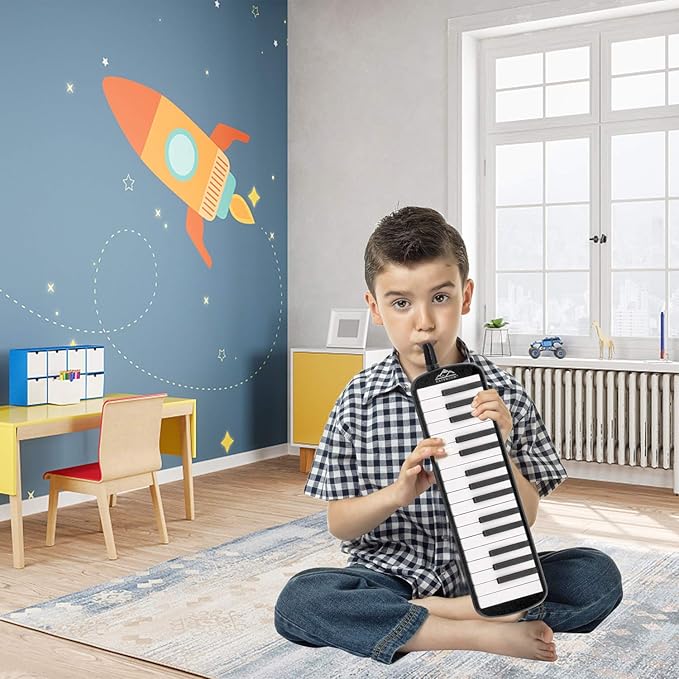 EASTROCK 32 Key Melodica Instrument Air Piano Keyboard Soprano Melodica with 2 Mouthpieces Tube Sets Carrying Bag for Beginners Adults Gift Black