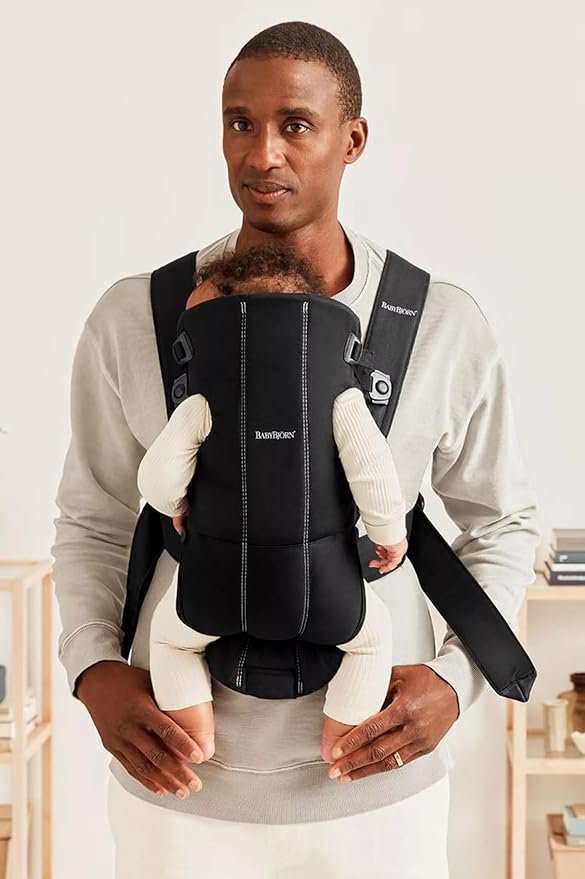 BabyBjörn Baby Carrier Mini, Black, Woven | Newborn Carrier (7-25 lbs), Ergonomic, Easy-to-Use