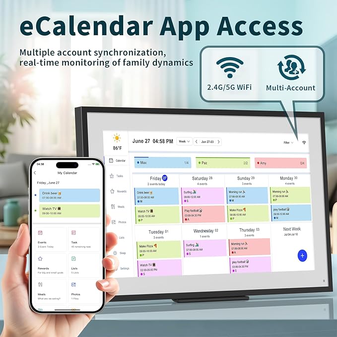 21.5 Inch Digital Calendar, WiFi Smart Electronic Calendar & Chore Chart, 1920 * 1080 IPS Touch Screen HD Display for Family Schedules, Streamline Household Organization, Wall Mount Included