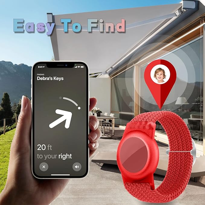 Kids Bracelet Compatible with AirTag, GPS Kid Tracker Holder Braided Wristband for Apple Air Tag, 2022 Upgraded Nylon Adjustable Anti Lost Airtag Watch Band for Kids Children Elders (red)