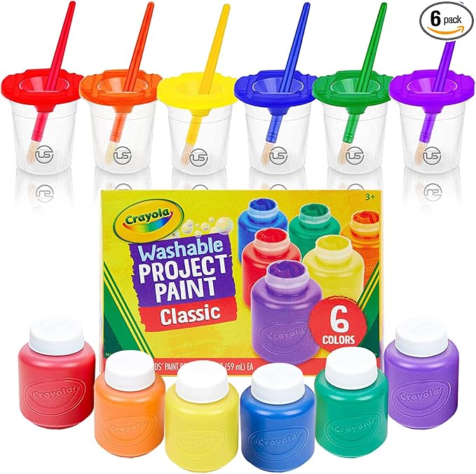 Kids Painting Set, Washable Paint for Kids with Paint Cups, Toddler Paintbrushes, Non Toxic Washable Finger Paints 2 Ounce Each, Toddler Painting Supplies