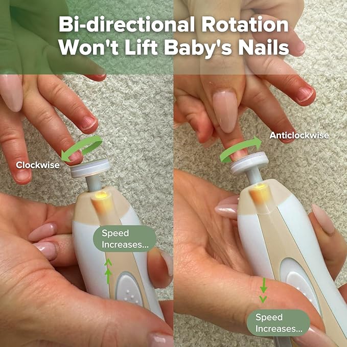 haakaa Baby Nail Care Electric Baby Nail File Kit with LED Light, Baby Nail Clippers for Newborn/Infants/Adults Toenails and Fingernails, 6 Replacement Heads & Storage Case, Acorn