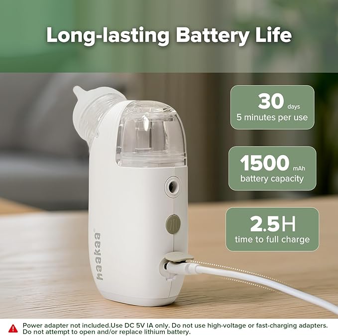 Haakaa Nasal Aspirator for Baby, 2-in-1 Electric Baby Nasal Aspirator with Sprayer – Baby Nose Sucker, Nose Sucker for Baby – 5 Adjustable Suction Levels up to 65kPa, Quiet, Music & Lights