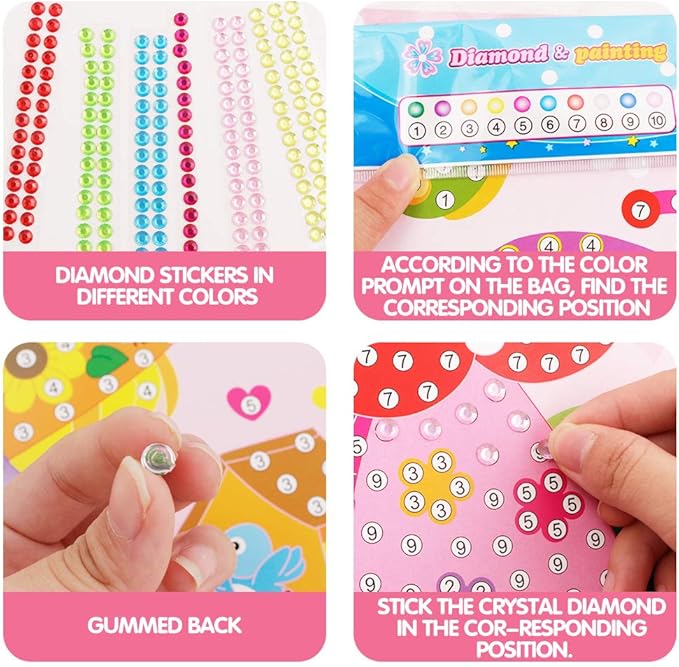 10 Pcs Kids Arts and Crafts Kits-Crystal Mosaic Sticker Painting Learning Education Toys for Toddler Kids, Early Learning Games Handmade Art Kit for Preschool Toddlers Boys Girls.