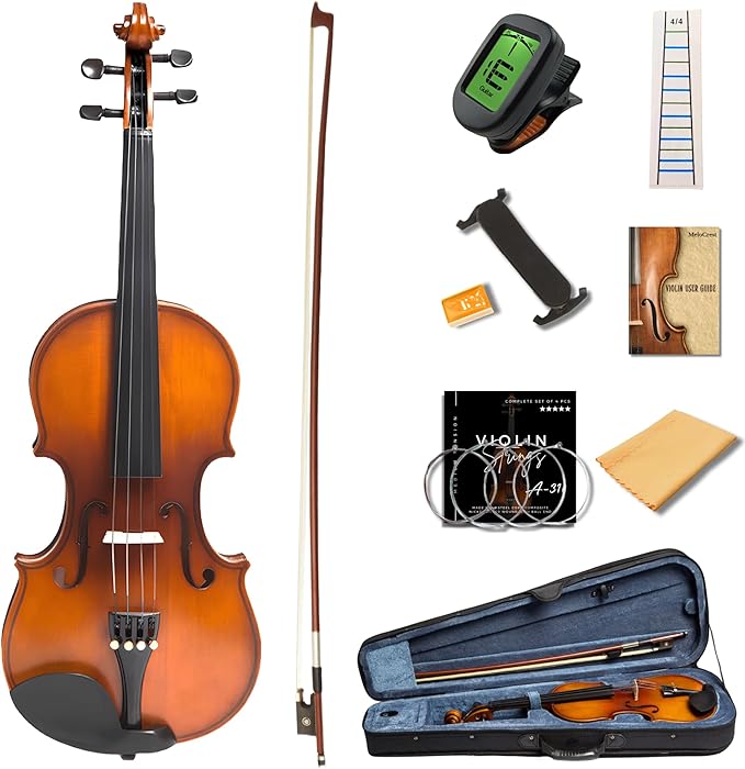 1/4 Size Violin for Kids, Beginners, Students, Solid Spruce Top, Maple Back Fiddle with Brazilwood Bow, Tuner, Hard Case, Shoulder Rest & More, Perfect Handcraft Gift