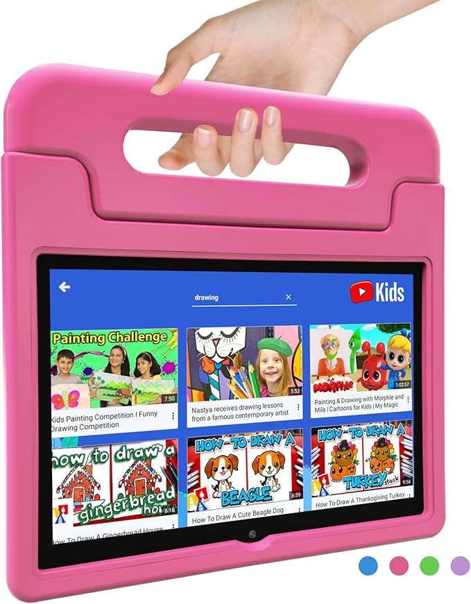 Kids Tablet, 10.1 Inch Tablet for Kids Android 14, 64GB Octa-Core, WiFi, Big Battery, Kids Space, Parental Control 1280 * 800 HD Display Children Tablets Pink
