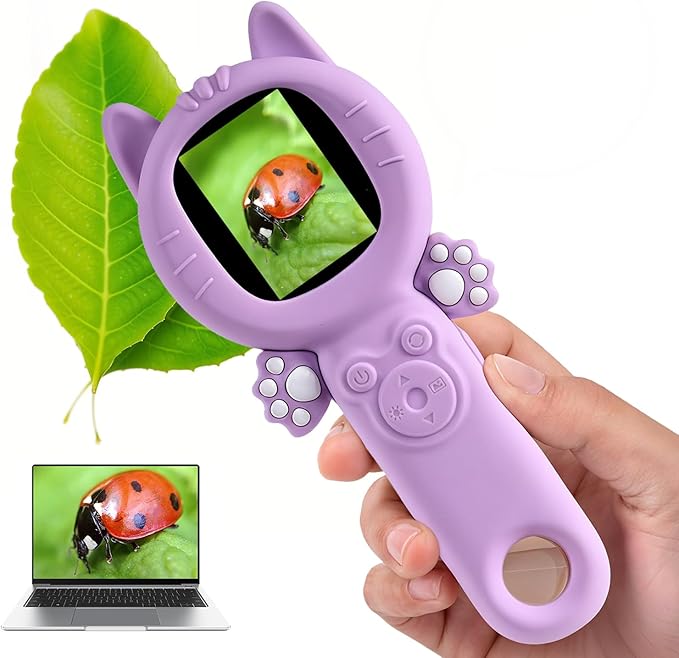 Kids Microscope–500X Digital Pocket Handheld Microscope with Dual Cameras, Autofocus & 32GB Card STEM Educational Toy & Christmas Birthday Gift for Boys & Girls Ages 3 4 5 6 7 8 9 10