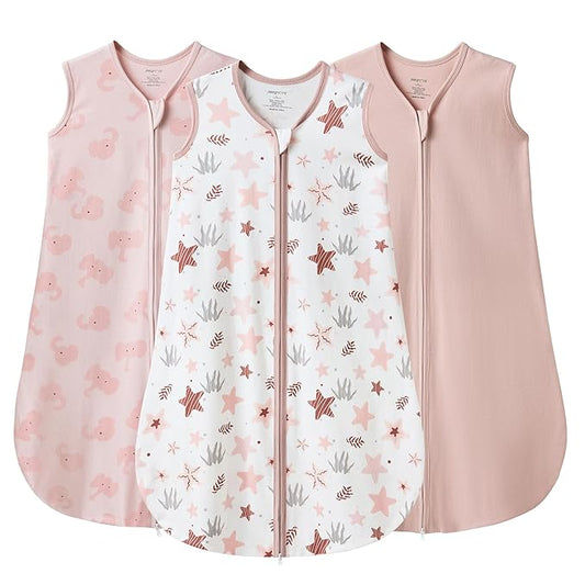 JELLYMONI Baby Sleep Sack 6-12 Months 0.5 Tog Wearable Blanket for Baby, 100% Cotton 3 Pack Infant Toddler Sleeping Sack Lightweight Soft 2-Way Zipper Sleepsack