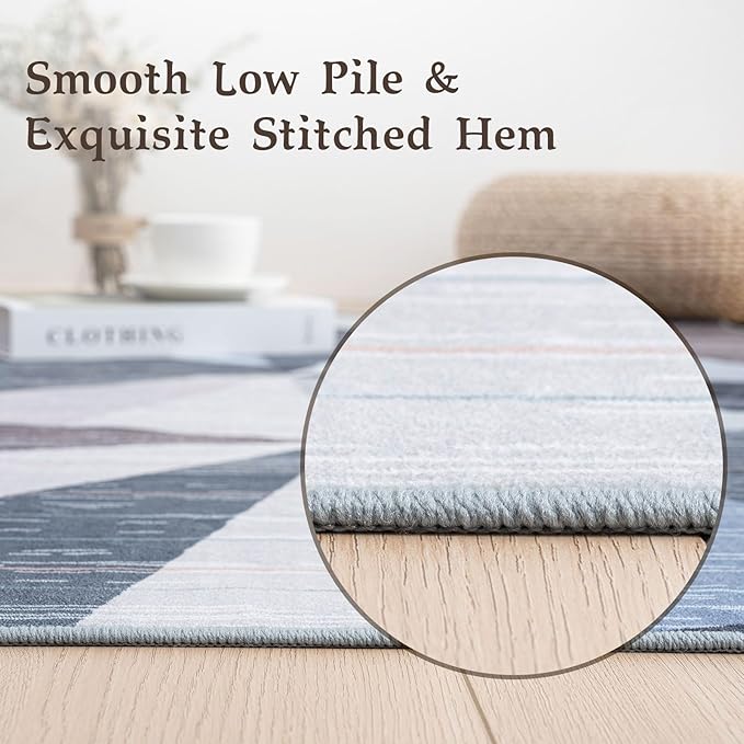 HOMFINE Washable Modern Area Rug - Geometric 10x14 Rugs for Living Room, Bedroom, Machine Washable Rug Soft Non Slip Non Shedding Area Rug - Blue, 10'x14'