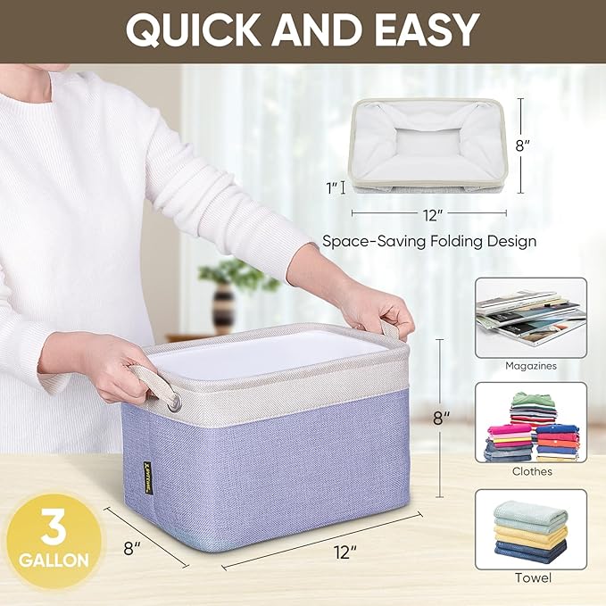 BALEINE 1 Pack Fabric Storage Bins for Shelves, Linen Storage Baskets for Organizing, Decorative Closet Bins for Clothes, Home (Lavender, 12"x8"x8")