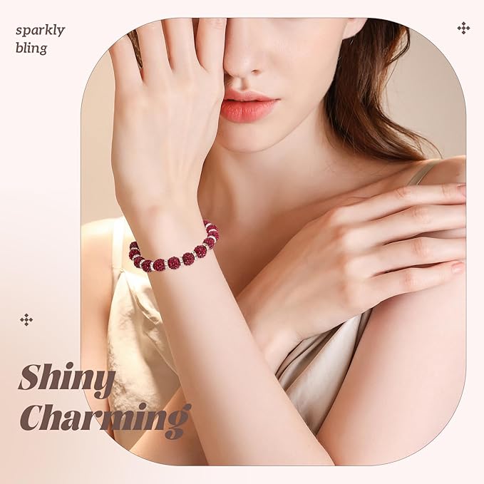 160pcs 10mm Rhinestone Beads for Jewelry Making, Dark Red Shiny Round Disco Ball Beads Bulk, Sparkle Crystal Clay Christmas for Bracelet Baseball Necklace Earring Crafting and DIY