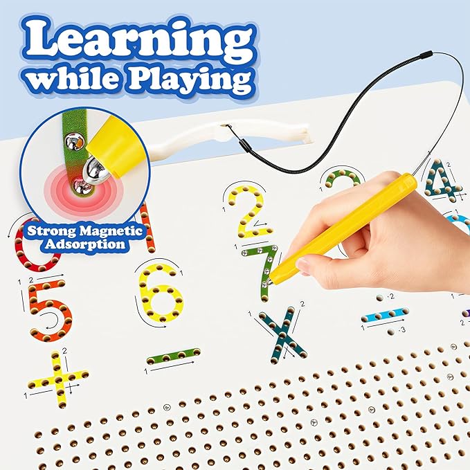 2 in 1 Magnetic Number Tracing Board, Magnetic Drawing Board Numbers 1-20 Writing Board Preschool Handwriting Learning Toys Alphabet & Math STEM Educational Toy for Toddlers Kids
