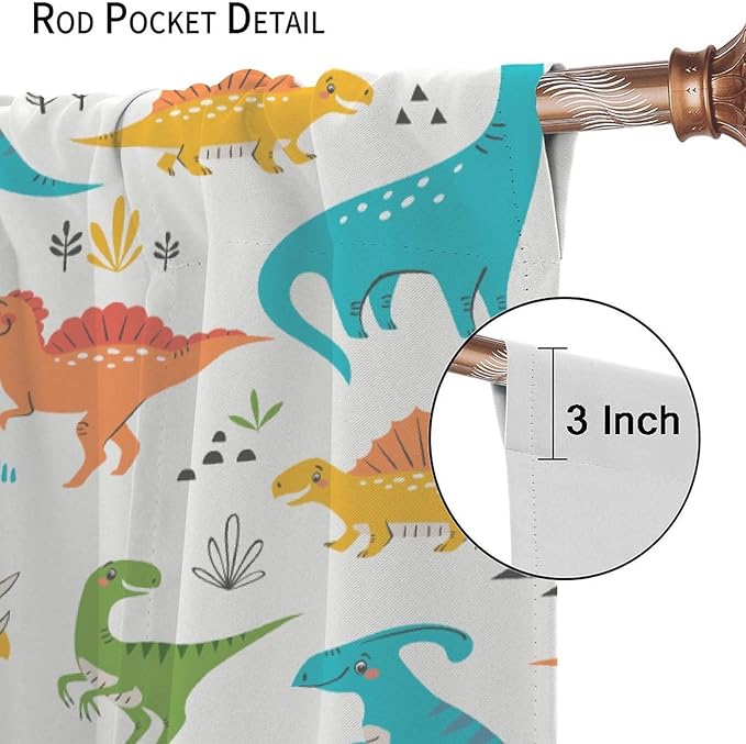 Kids Dinosaur Curtains for Boy Girl Bedroom Decor Cartoon Dino Colorful Cute Funny Animal Wildlife Printed Blackout Rod Pocket Window Drapes for Baby Nursery Playroom Living Room W36xL63in 2 Panels