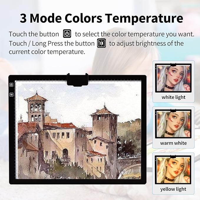 A3 Light Pad, Elice Tracing Light Box 3 Colors Mode Stepless Dimmable and 6 Levels of Brightness Light Copy Pad, Wireless Rechargeable Led Light Board for Weeding Vinyl Diamond Painting Sketching