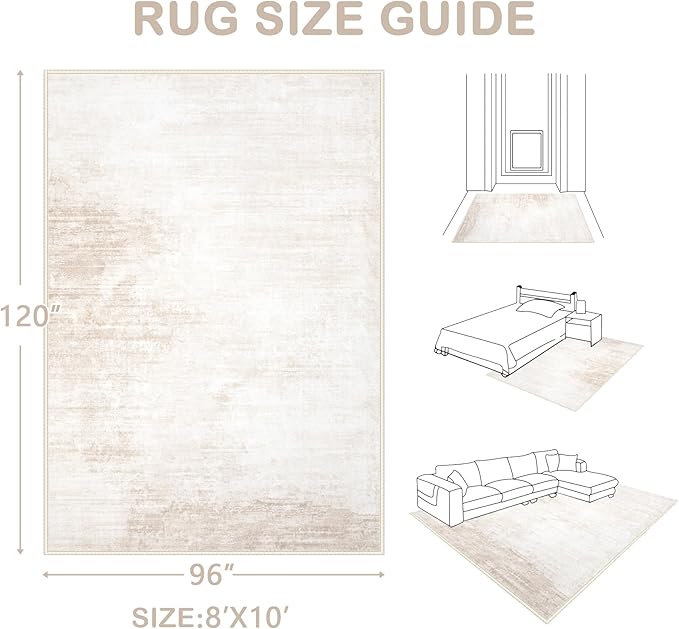 Area Rugs 8x10 Living Room: Washable Rug Modern Abstract Large Rugs Soft Non Slip Neutral Rug Stain Resistant Indoor Carpet for Bedroom Kitchen Dining Room Table Nursery Home Office Rugs(Beige,8'x10')