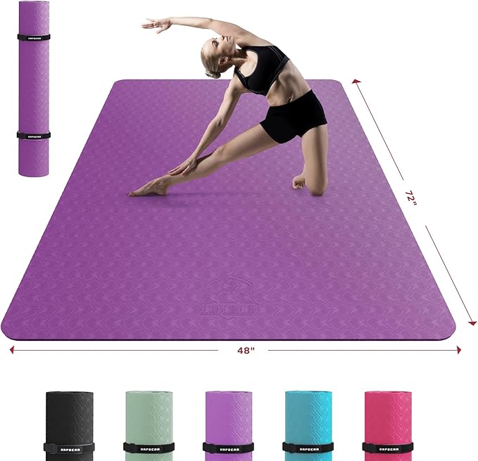 HAPBEAR Extra Large Yoga Mat - 72"x48"/78"x54", 1/4" & 1/3" Thick, Non-Slip, Durable, Eco-Friendly, Wide Exercise Mat for Home Workouts, Yoga, Pilates, Stretching, Meditation (Barefoot Exercise)