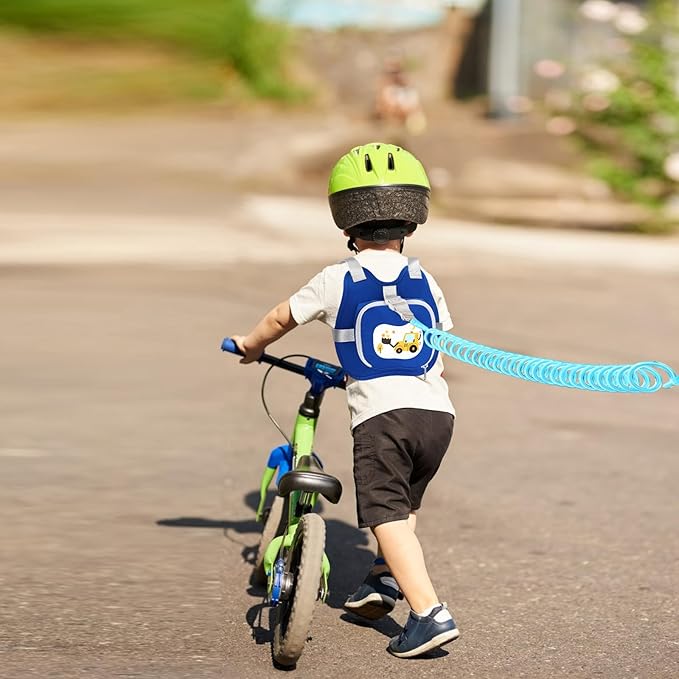 Accmor Toddler Harness Leash, Kids Cute Excavator Walking Harness Tether Wristband Assistant Strap Belt Protector for Baby Boys, Collapsible Child Leash + Anti Lost Wrist Link for Outdoor Travel Blue