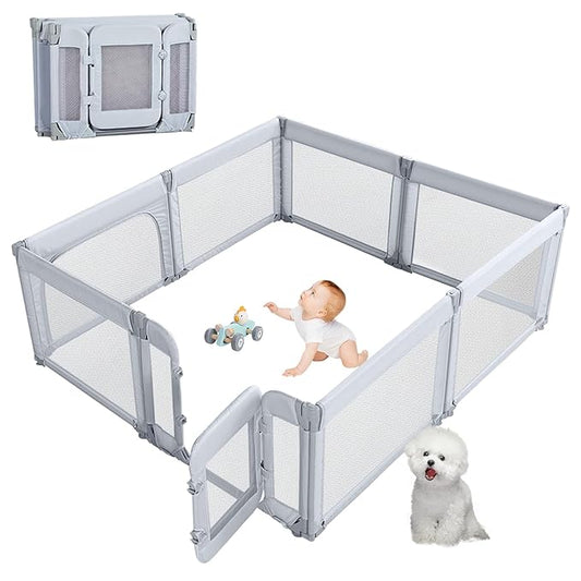 Baby Playpen,Large Play Pen for Babies and Toddlers with Door 79x71 Inch, Adjustable Playpen Non-Slip Suction Cups Base Safe and Sturdy, Indoor Outdoor Playard,Black