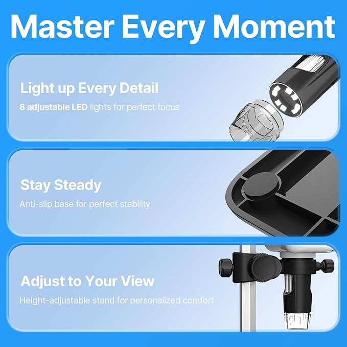 Coin Microscope, 4.3" LCD USB Digital 1000X Coin Magnifier with 8 Adjustable LED Lights, 1080P PC View Compatible with Windows/MacBook for Adults Kids