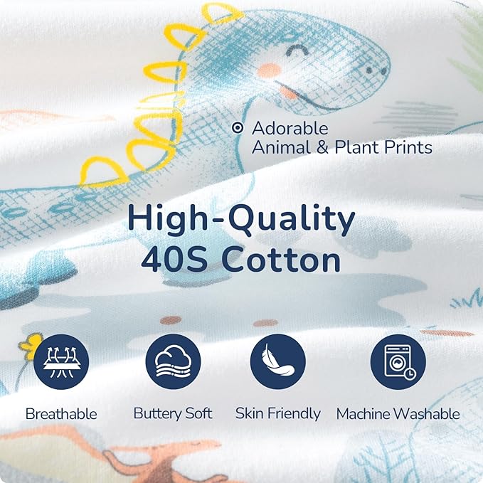 Baby Sleep Sack 6-12 Months, Cotton Detachable Long Sleeve Sleep Sack, 2.5 Tog Toddler Sleeping Sack with Temperature Strips, 2-Way Zipper Wearable Blankets for Newborns, Dinosaur