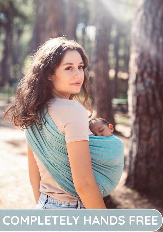 Baby Sling Carrier – Breathable 100% Cotton Wrap for Infant Support, Ring Sling Baby Carrier – Grey Turquoise Adjustable Muslin Fabric – Soft Chest Hold for Travel