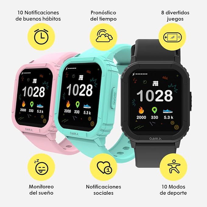 Cubitt Jr Smart Watch Fitness Tracker for Kids and Teens, with Games, Step Counter, Sleep Monitor, Heart Rate Monitor, Activity Tracker, Good Habits Alarms, 1.52" Touch Screen, IP68 Waterproof