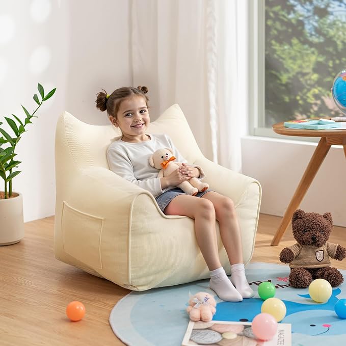 HOMMPA Bean Bag Chair for Kids Stuffed Toddler Bean Bag Sofa with Pocket Filler Cat Shaped Bean Bag Chair Boys and Girls Baby Lazy Floor Sofa Chair for Gaming Reading Playing Beige